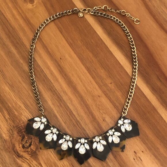 J.Crew | Tortoise and Rhinestone Statement Necklace | 18” Adjustable - Picture 4 of 4